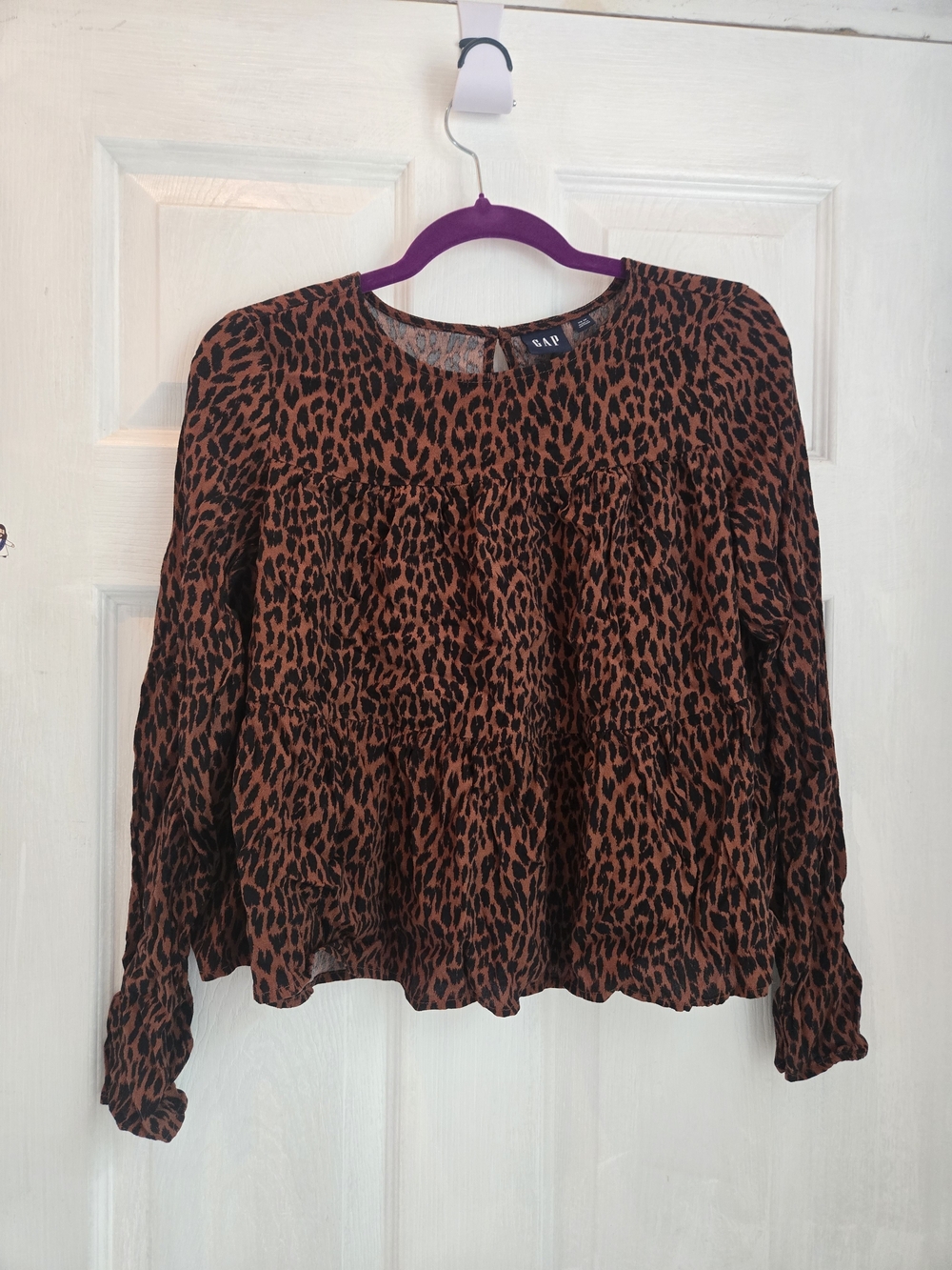 GAP Women's Rust Leopard Print Long Sleeve Blouse